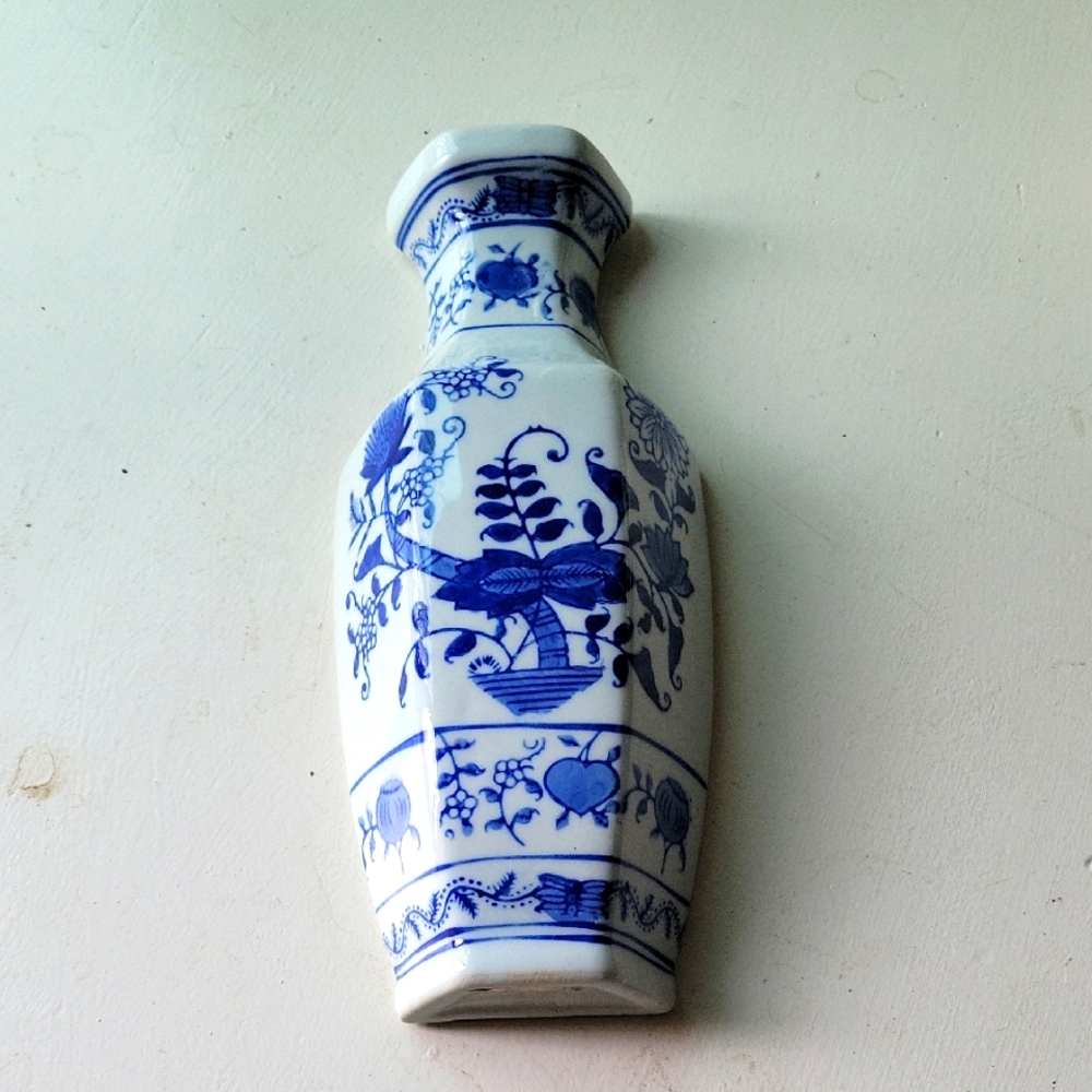 Vintage Blue and White Floral Porcelain Vase
